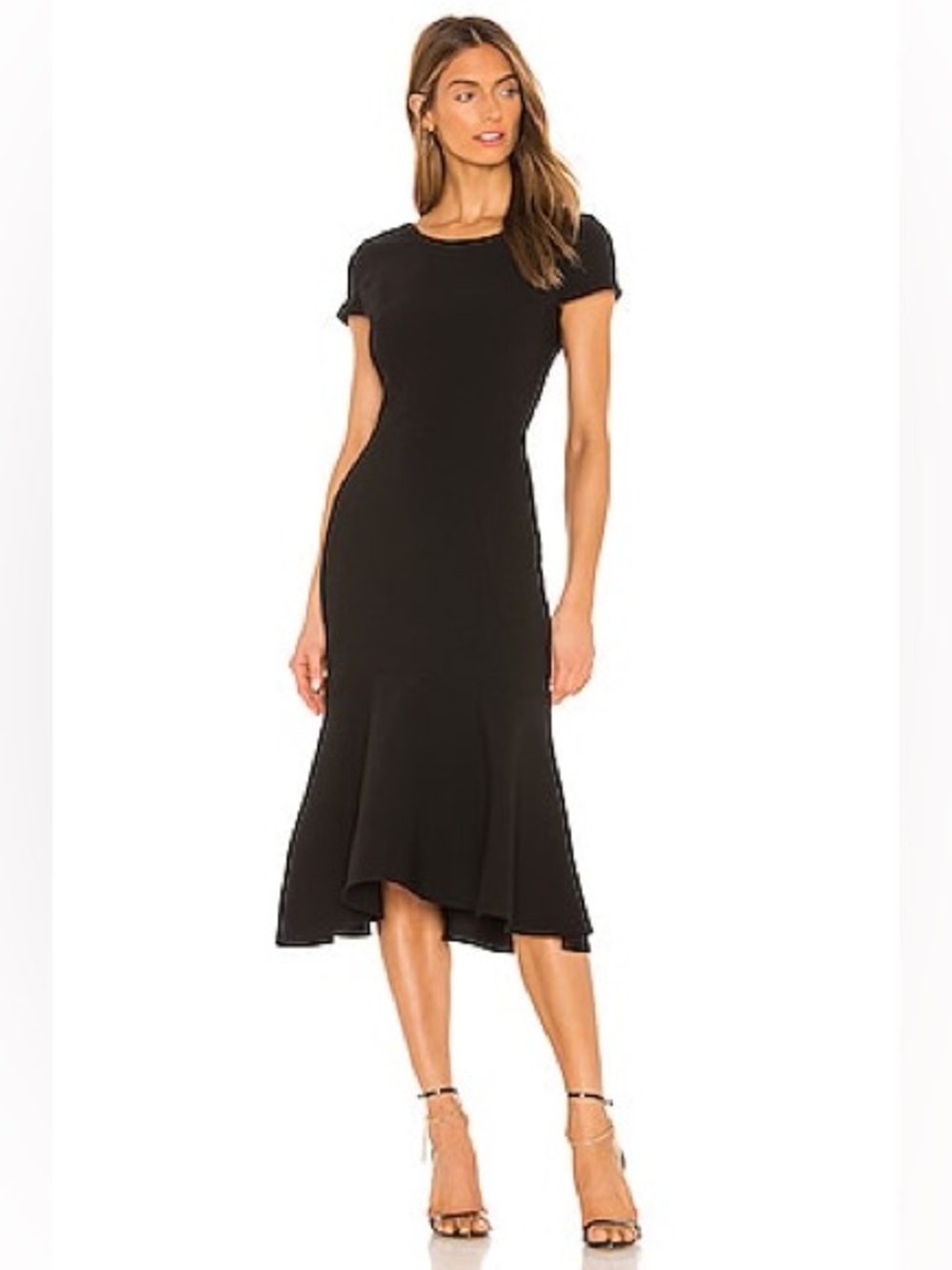 Amanda Uprichard Evalina Dress Flounce Hem LBD Midi Black S